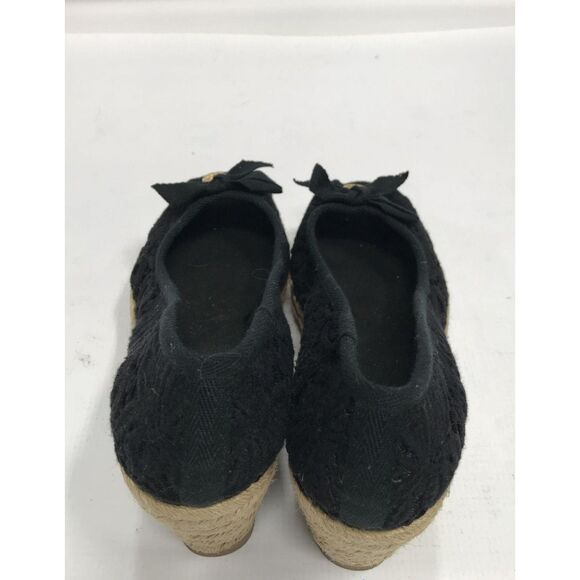 Like New Tory Burch Black Embroidered Platform Wedge Espadrilles Size 7.5B - Picture 4 of 6